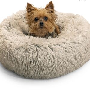 Dog and Cat Bed, Shag Faux Fur, Taupe, XS (18in x 18in)